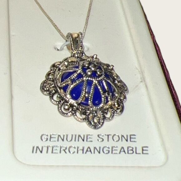 925 18” Silver Necklace with Interchangeable Semi-Precious Stones - Picture 3 of 8